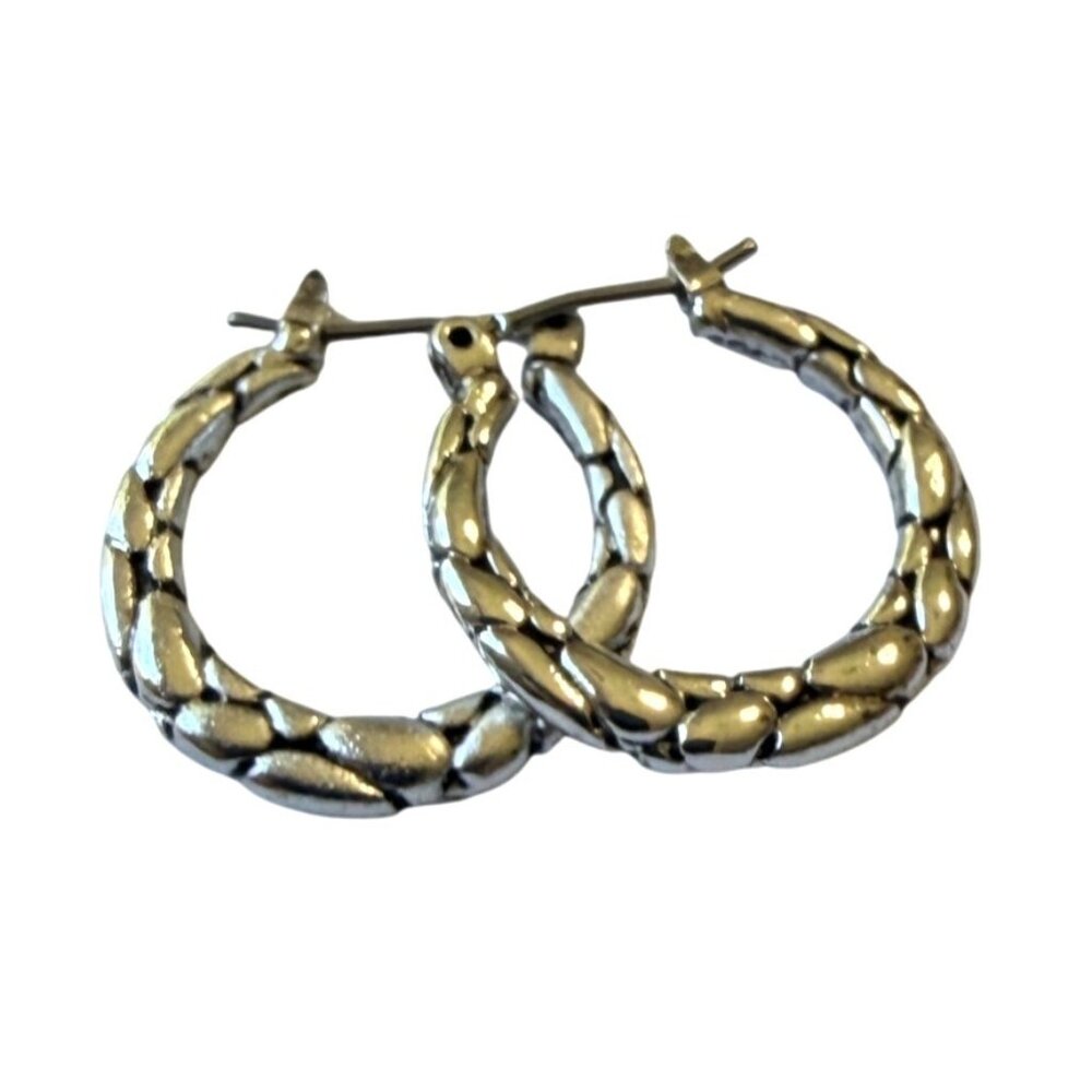 Y2K Silver Tone Textured Pebble Hoop Earrings 3/4" D Nickel‎ Free Hypoallergenic